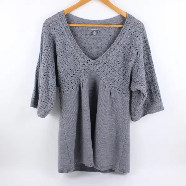 Apt. 9 Women's Gray V-Neck Knit Tunic Petite Medium