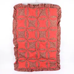 Handmade Coral Red Floral Quilted Mat 21 x 33 in Ruffled Edge
