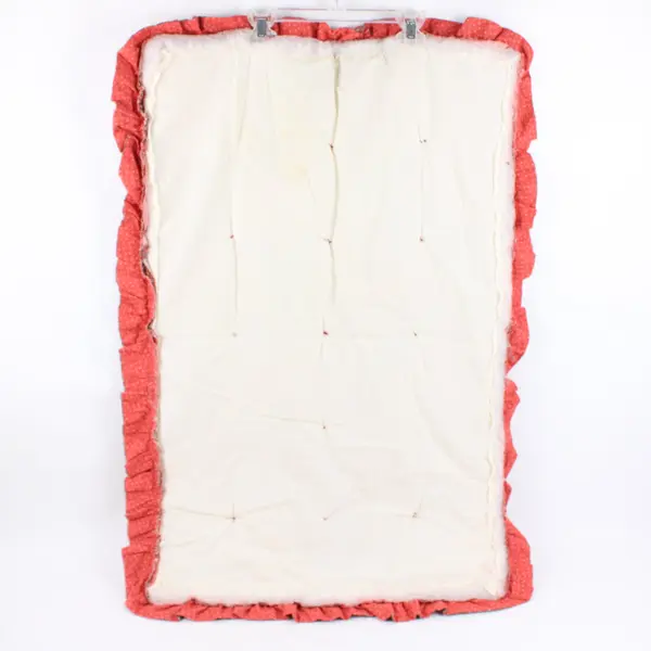 Handmade Coral Red Floral Quilted Mat 21 x 33 in Ruffled Edge