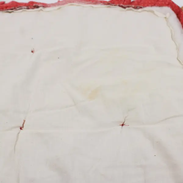 Handmade Coral Red Floral Quilted Mat 21 x 33 in Ruffled Edge