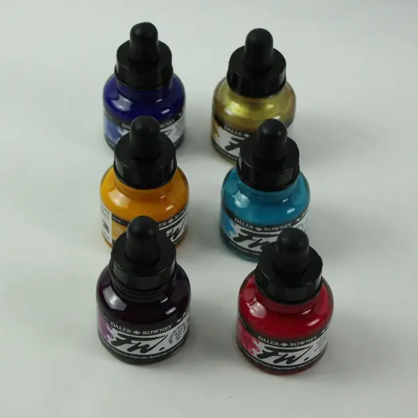 Lot of 6 Daler Rowney FW Acrylic Ink 29.5ml Used