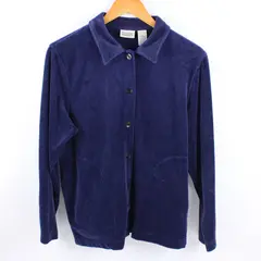 Classic Elements Women's Velour Button Front Jacket Navy Blue Petite M 10-12