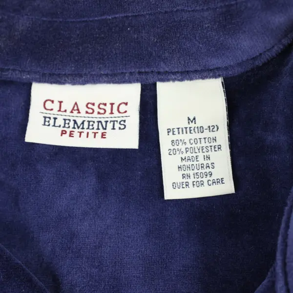 Classic Elements Women's Velour Button Front Jacket Navy Blue Petite M 10-12