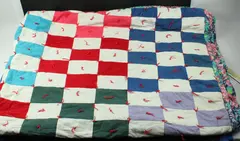 Handmade Multicolor Patchwork Quilt Yarn-Tied 68 x 80 Inch FLAWED