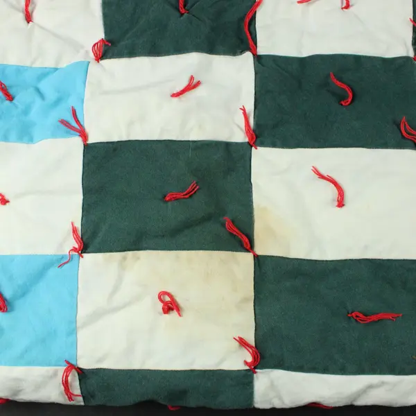 Handmade Multicolor Patchwork Quilt Yarn-Tied 68 x 80 Inch FLAWED