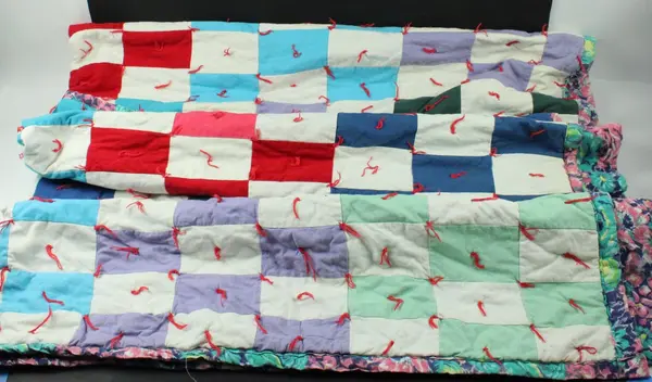 Handmade Multicolor Patchwork Quilt Yarn-Tied 68 x 80 Inch FLAWED