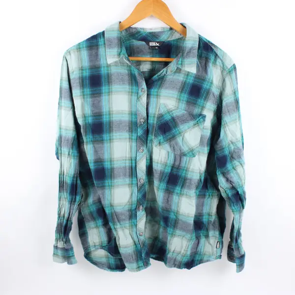 Eddie Bauer Women's XXL Plaid Button-Up Shirt Blue Teal Green