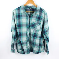 Eddie Bauer Women's XXL Plaid Button-Up Shirt Blue Teal Green