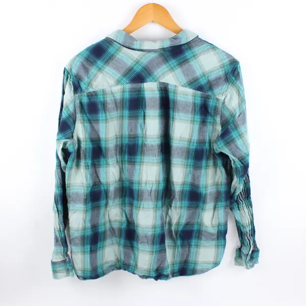 Eddie Bauer Women's XXL Plaid Button-Up Shirt Blue Teal Green