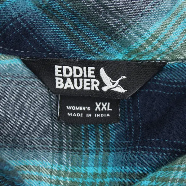 Eddie Bauer Women's XXL Plaid Button-Up Shirt Blue Teal Green