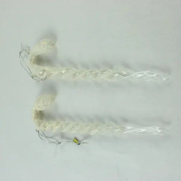 Lot of 2 Candy Cane Glass Icicle Christmas Tree Ornaments White Flocking 7" Long