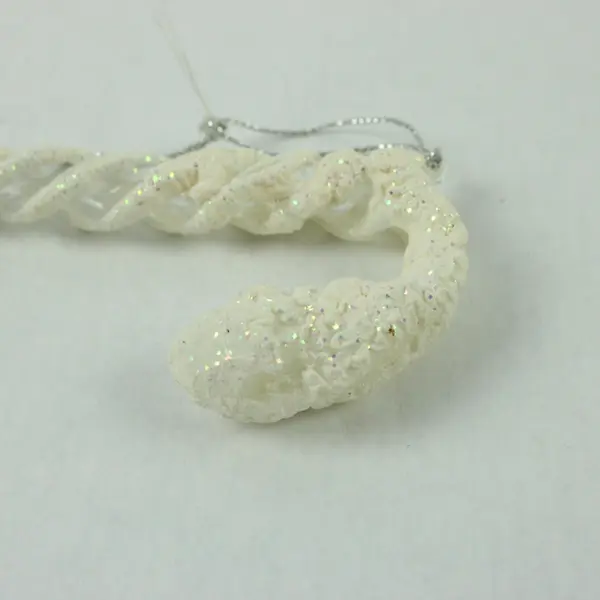 Lot of 2 Candy Cane Glass Icicle Christmas Tree Ornaments White Flocking 7" Long