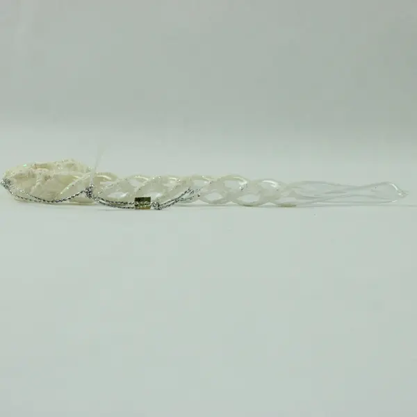 Lot of 2 Candy Cane Glass Icicle Christmas Tree Ornaments White Flocking 7" Long