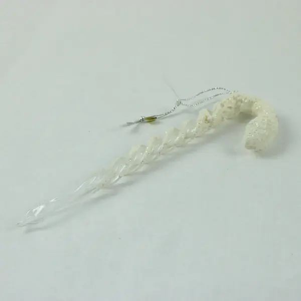 Lot of 2 Candy Cane Glass Icicle Christmas Tree Ornaments White Flocking 7" Long