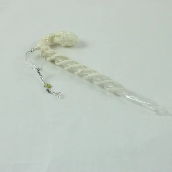 Lot of 2 Candy Cane Glass Icicle Christmas Tree Ornaments White Flocking 7" Long
