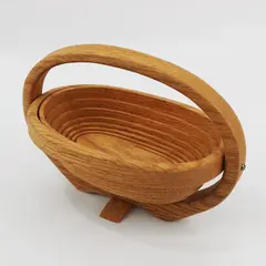 Oval Collapsible Wooden Fruit Basket Folding Kitchen Storage Decor