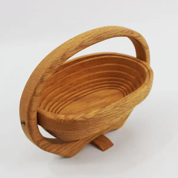 Oval Collapsible Wooden Fruit Basket Folding Kitchen Storage Decor
