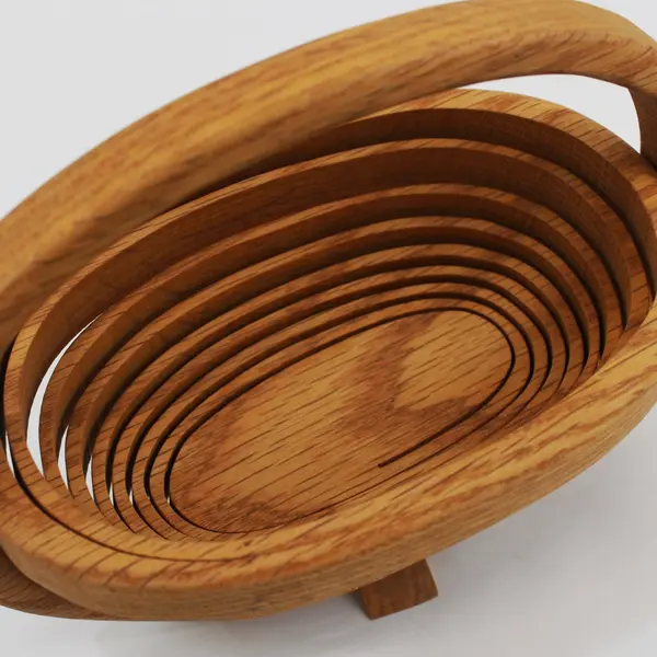 Oval Collapsible Wooden Fruit Basket Folding Kitchen Storage Decor