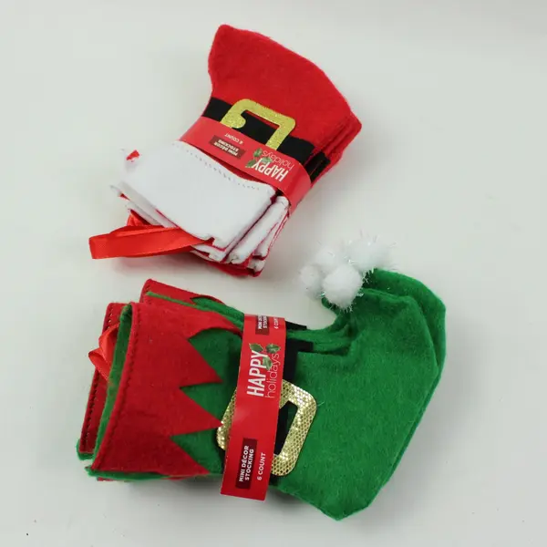 Lot of 2 Mini Christmas Stockings Santa/Elf Holiday Decor 12 Count