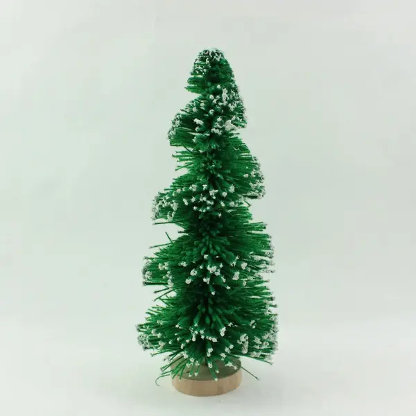Happy Holidays Bottle Brush Christmas Tree 12 Inch Green White Tabletop Decor
