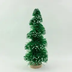 Happy Holidays Bottle Brush Christmas Tree 12 Inch Green White Tabletop Decor