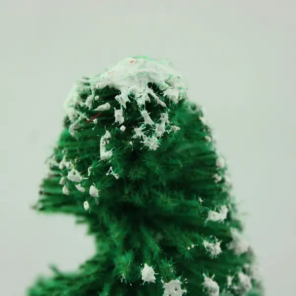 Happy Holidays Bottle Brush Christmas Tree 12 Inch Green White Tabletop Decor
