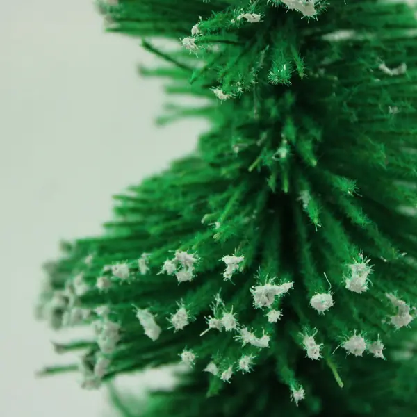 Happy Holidays Bottle Brush Christmas Tree 12 Inch Green White Tabletop Decor