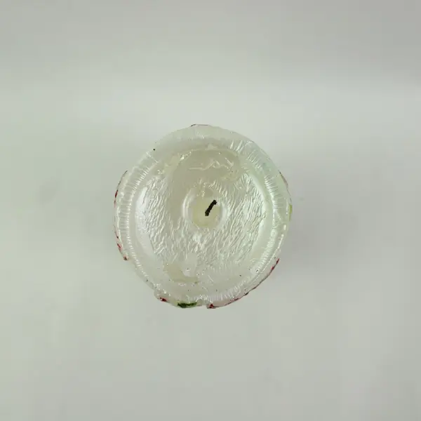 Hand-Painted Red Poinsettia Pillar Candle 6in Cream Used