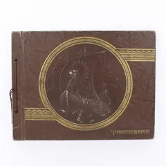 Vintage Brown Embossed Viking Ship Photo Album Scrapbook 15 x 11.5 in