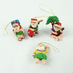 Set of 4 Santa Claus Christmas Ornaments on Vacation 1.75" Tall