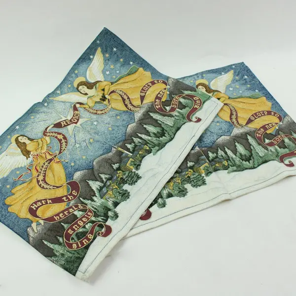 Lot of 2 Christmas Angel Nativity Cloth Placemats 18 x 12 in