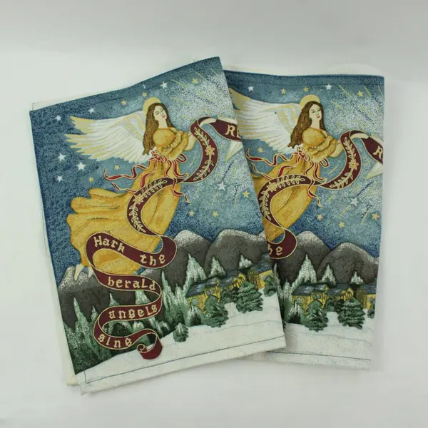 Lot of 2 Christmas Angel Nativity Cloth Placemats 18 x 12 in