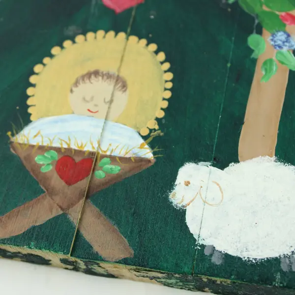 Christmas Nativity Tree Wall Hanging Painted Wood Decoration 10.5 x 8.25 in