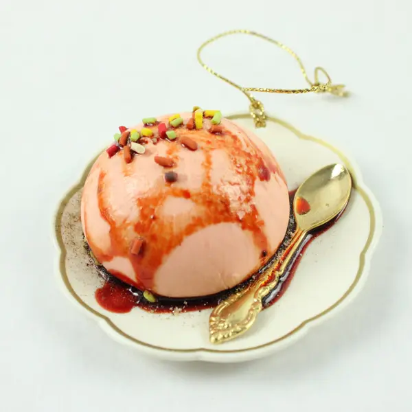 Holiday Dessert White Plate Spoon Plastic Christmas Ornament 1" High