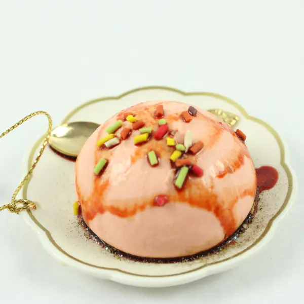 Holiday Dessert White Plate Spoon Plastic Christmas Ornament 1" High