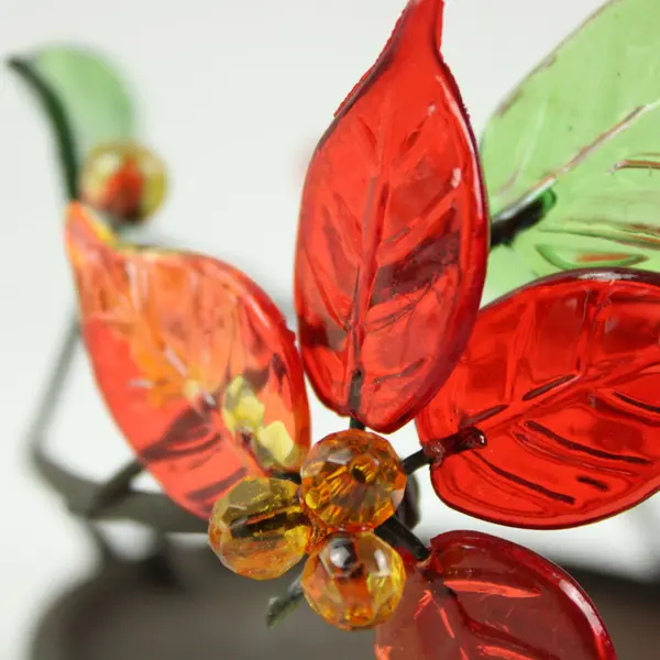 Plastic Poinsettia Metal Candle Holder Red Green Amber Floral