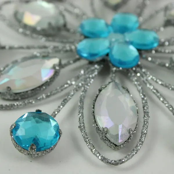 Blue Iridescent Rhinestone Flower Ornament Plastic Hanging Decor 6''