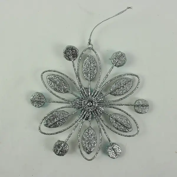Blue Iridescent Rhinestone Flower Ornament Plastic Hanging Decor 6''
