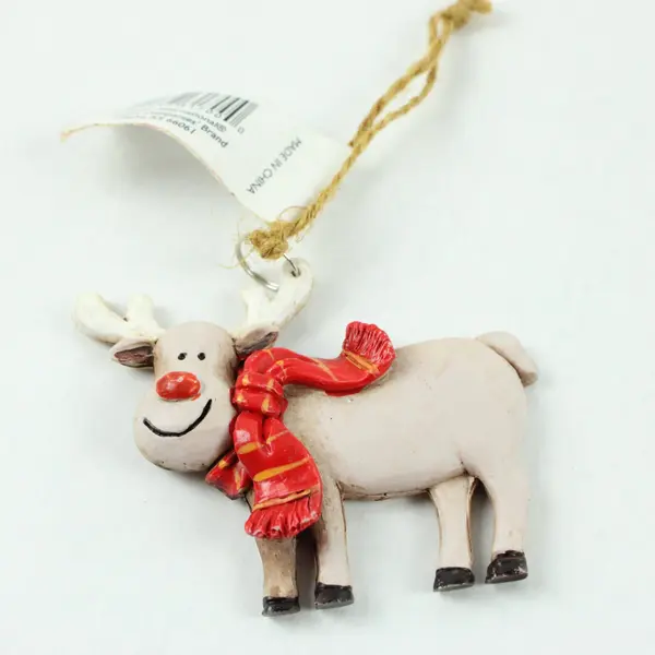 Gerson Companies Reindeer Christmas Ornament 2.5" Red Scarf Gold Stripes