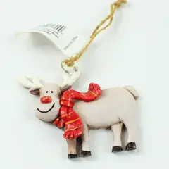Gerson Companies Reindeer Christmas Ornament 2.5" Red Scarf Gold Stripes