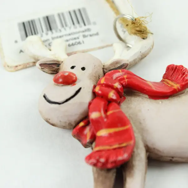 Gerson Companies Reindeer Christmas Ornament 2.5" Red Scarf Gold Stripes