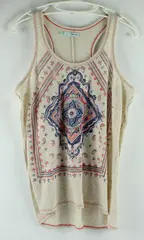 Maurices Women's XL Boho Graphic Tank Top Pink Blue Beige