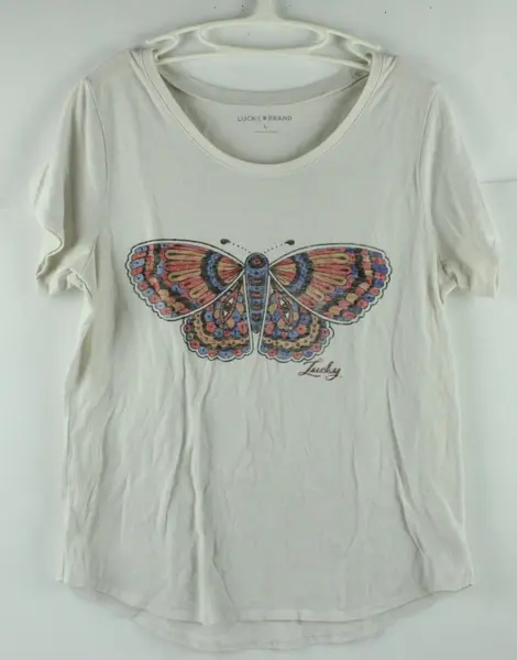 Lucky Brand Women's Large Off-White Butterfly Graphic T-Shirt