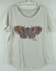 Lucky Brand Women's Large Off-White Butterfly Graphic T-Shirt