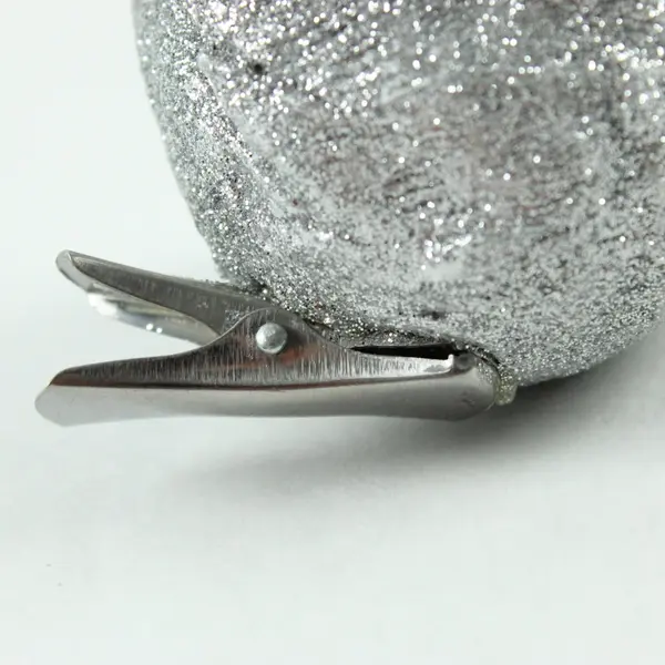 Silver Glitter Acrylic-Body Bird Clip-On Holiday Ornament Black Bead Eyes 2.75"