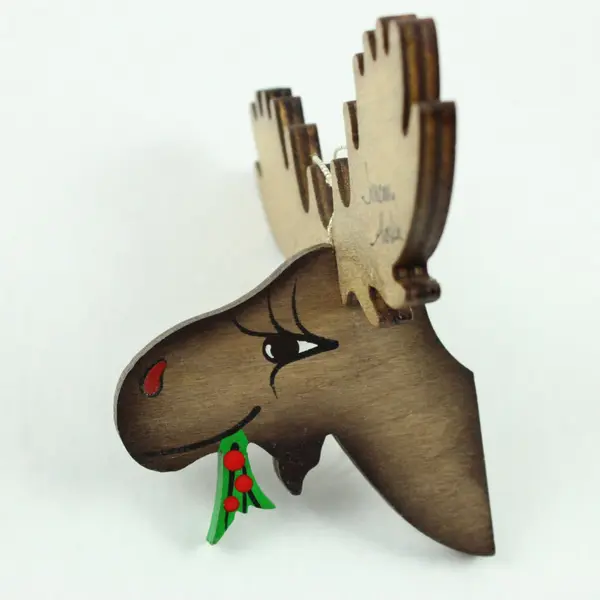 Handcrafted Wooden Moose Ornament From Juneau Alaska Rustic 4" Tall Hand Painted