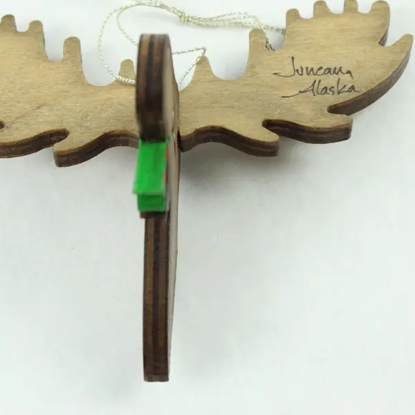 Handcrafted Wooden Moose Ornament From Juneau Alaska Rustic 4" Tall Hand Painted