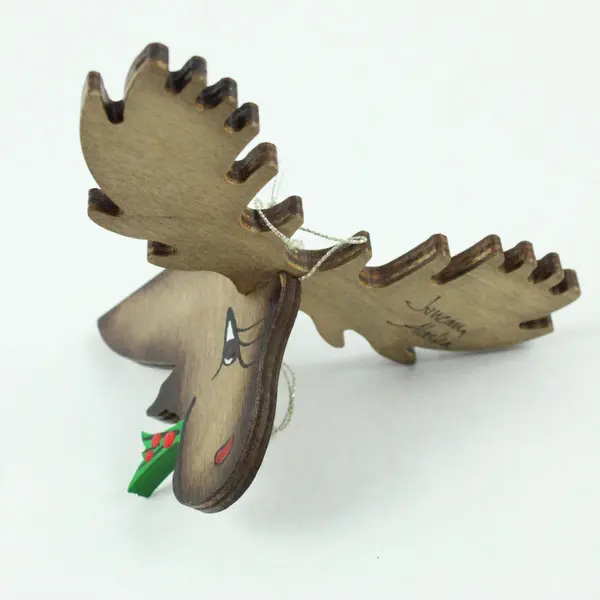 Handcrafted Wooden Moose Ornament From Juneau Alaska Rustic 4" Tall Hand Painted
