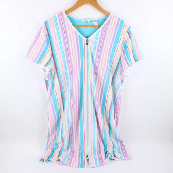 Adonna Women's Large Multicolor Striped Zip-Up Beach Cover-Up