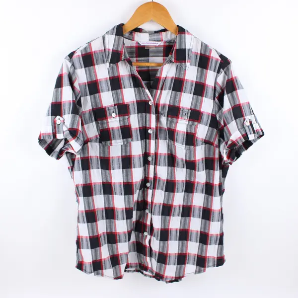 Allison Daley Women's Black Red Plaid Short Sleeve Button-Up Shirt Size 16
